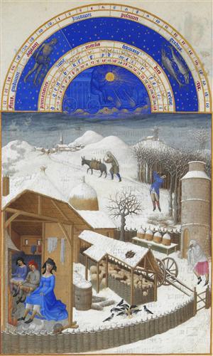  "Facsimile of February: Farmyard Scene with Peasants" -  Limbourg brothers