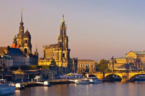 Hofkirche (Dresden Cathedral) and the Elbe River, Dresden, Saxony, Germany